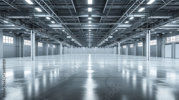 Fototapeta Interior of a large empty warehouse