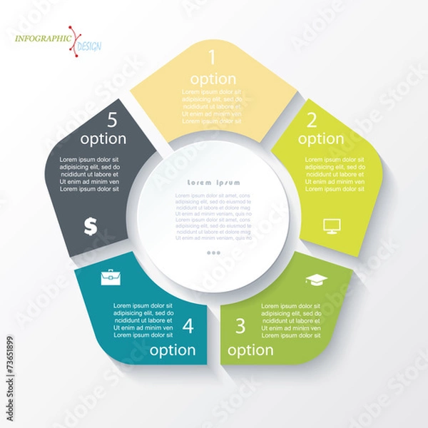 Fototapeta Business concept design with circle and 5 segments. Infographic