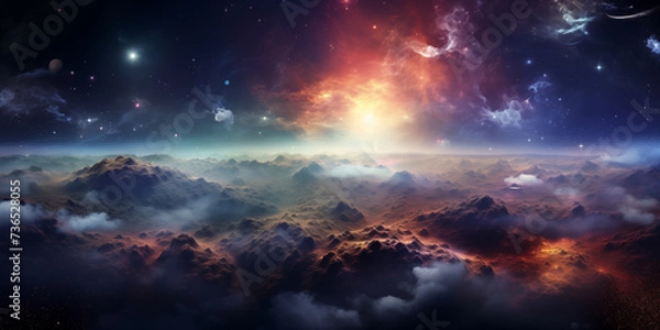 Obraz Image of a cosmic landscape, galaxy, bright cluster of stars, cosmic dust