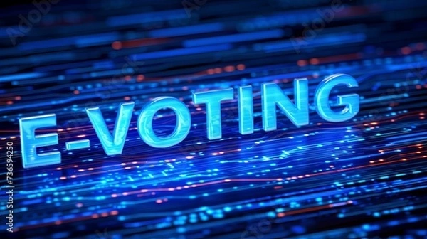 Fototapeta Blurred magical background with e voting concept and text overlays, illustrating internet voting.