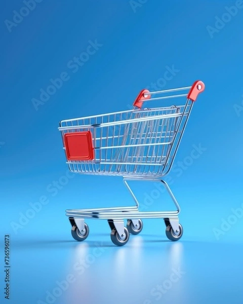 Obraz A shopping cart on a blue background. Generative AI.