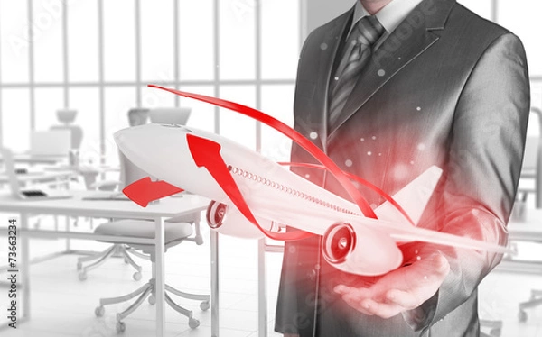 Obraz Businessman with airplane over his hand