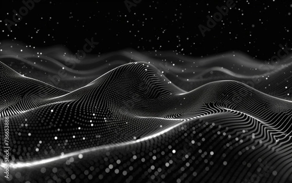 Fototapeta Abstract Waving Particle Technology Background Design. Abstract wave moving dots flow particles
