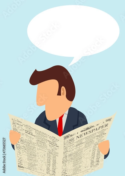 Fototapeta A man reading newspaper with blank bubble text