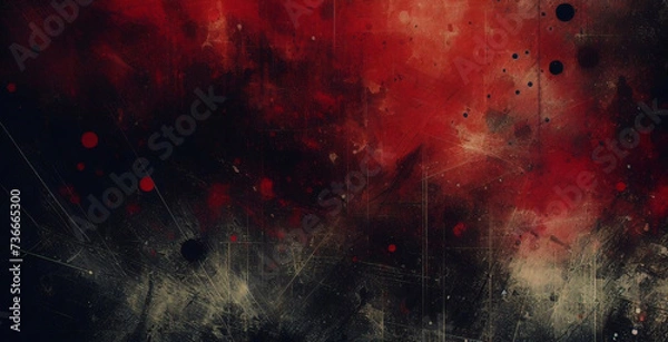 Obraz 赤黒の背景のグラデーション。デザイン、レイアウト用の赤いテクスチャ背景の壁紙。空の空白のグランジの赤い背景。クリスマス、新年、バレンタインデーのモックアップ。ヴィンテージ紙