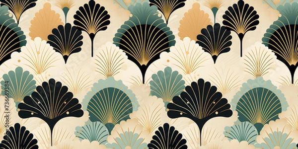 Obraz Art deco geometric pattern with golden elements seamless background. Infinity tile concept repeating the background texture.