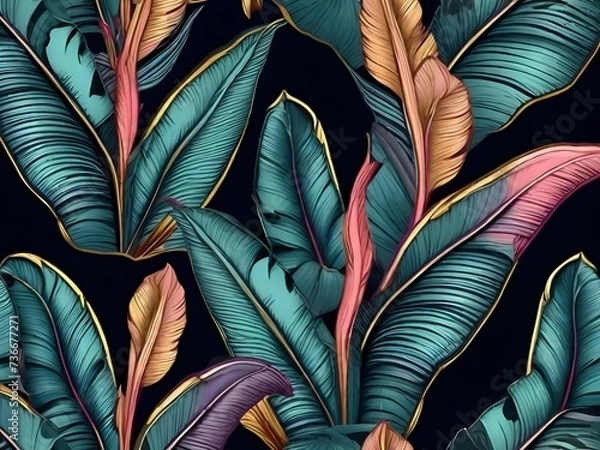 Obraz green leaves on black background