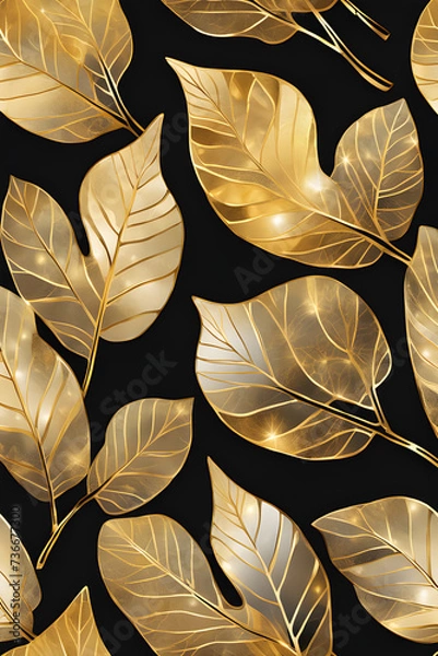 Obraz golden leaves and black background