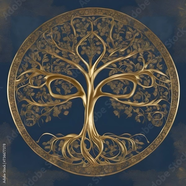 Obraz golden tree symbol on blue background