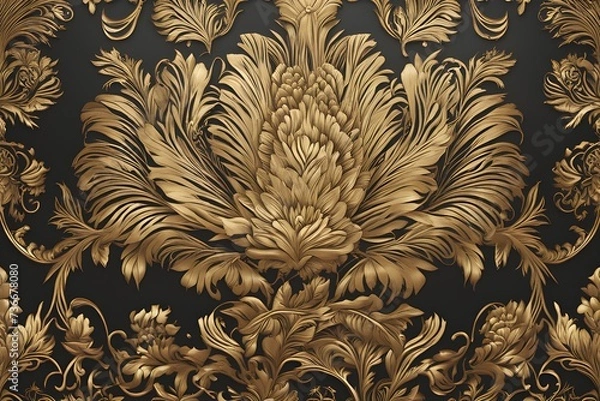 Obraz black background with golden flower detail