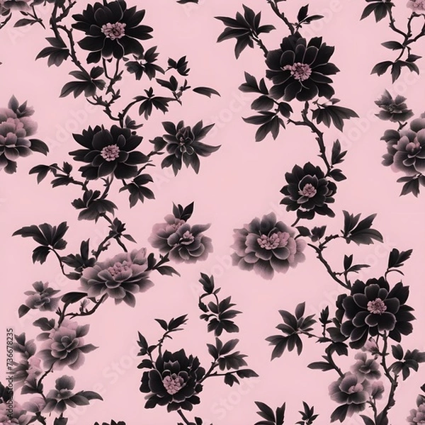 Obraz black flowers on pink background