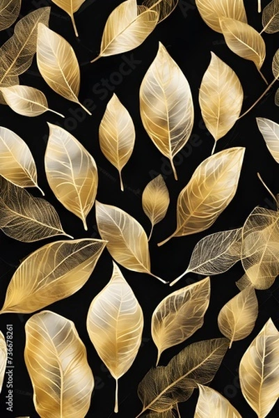 Obraz black background with golden leaves