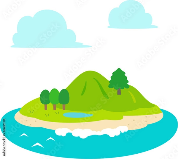 Obraz 小島、無人島のデフォルメイラスト