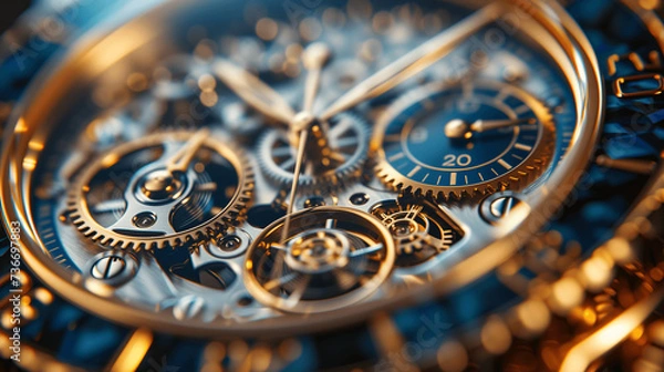 Fototapeta Macro Detail of a Luxury Watch Mechanism with Golden Gears