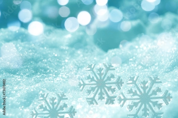 Fototapeta ice crystal on snow in blurred background