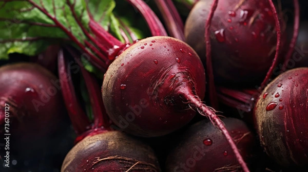 Fototapeta close up of fresh beets with beautiful colors. Farm crops of fresh and organic fruits and vegetables. Healthy food for a healthy life