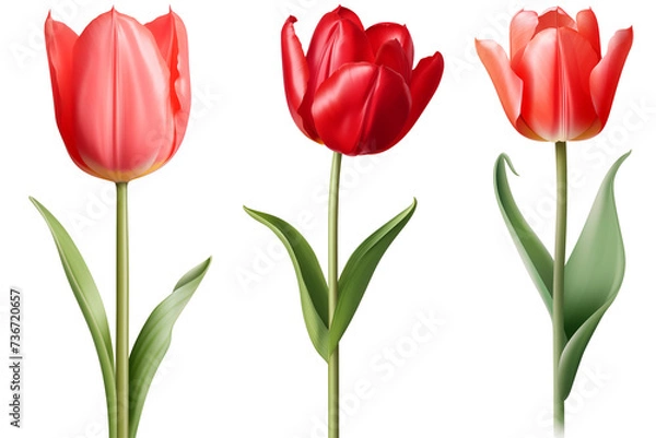 Fototapeta Set of Red Tulip flowers, isolated on transparent background