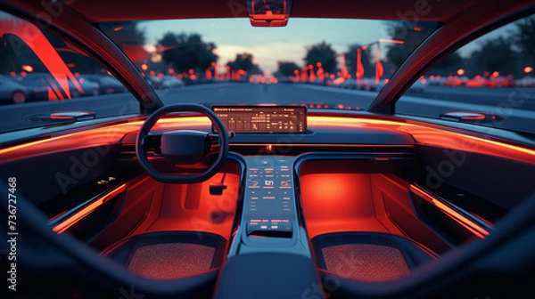 Fototapeta Modern car interior showcasing futuristic design and cutting-edge automotive technology