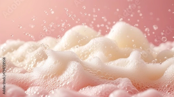 Fototapeta Soft pink bubble foam texture for skincare and cleansing beauty backgrounds