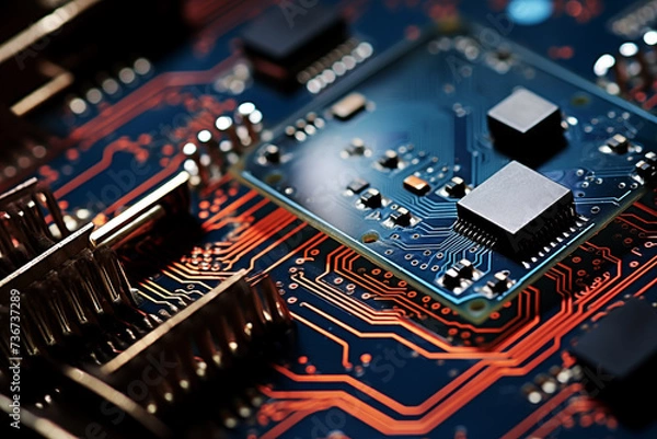 Fototapeta close up of computer electronic circuit board