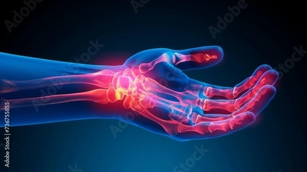 Fototapeta Wrist Pain, Hand X-ray Anatomy, Highlight Bones and Potential injuries