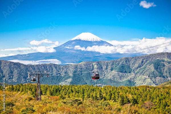 Fototapeta Kolej linowa w Hakone w Japonii z widokiem na góry Fuji