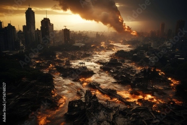 Fototapeta 崩壊した都市風景,Generative AI AI画像