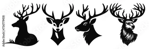 Fototapeta Collection of black deer icons.Logo of deer.Deer simple icon.Reindeer vector symbols.Set of deers.