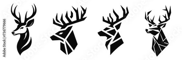 Fototapeta Collection of black deer icons.Logo of deer.Deer simple icon.Reindeer vector symbols.Set of deers.
