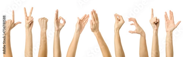 Fototapeta Multiple images set of female caucasian hand gestures