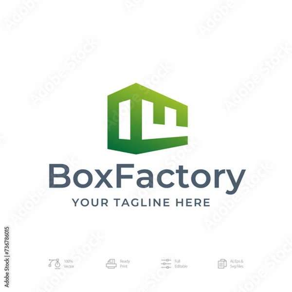 Obraz  Negative Space Box Factory Logo Icon Design Vector Template