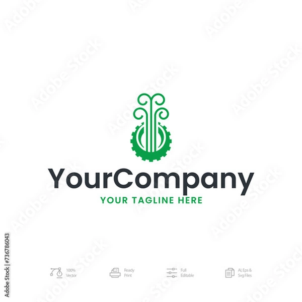 Obraz Monogram Flat Green Gear Logo Icon Design Vector Template