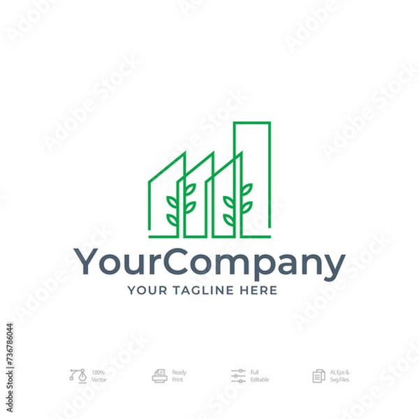 Obraz Monoline Tree Factory Logo Icon Design Vector Template