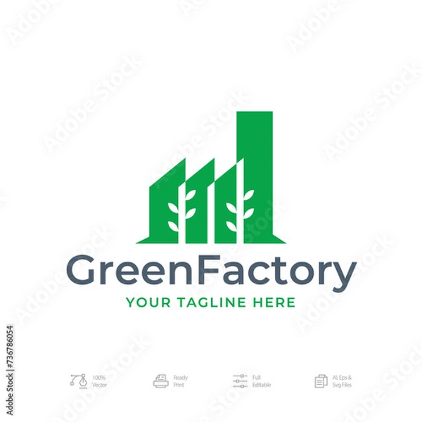 Obraz Minimal Flat Green Factory Logo Template
