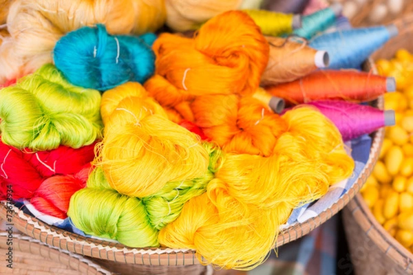 Obraz colorful silk thread and silkworm cocoons