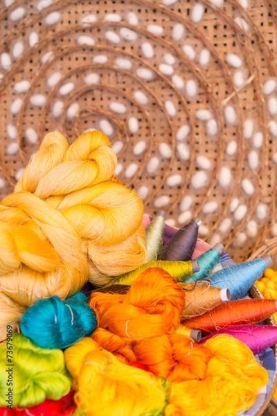 Obraz colorful silk thread and silkworm cocoons