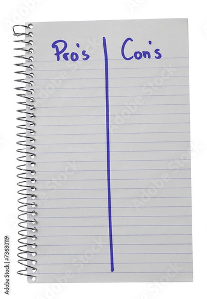 Obraz Notebook pros vs cons in blue