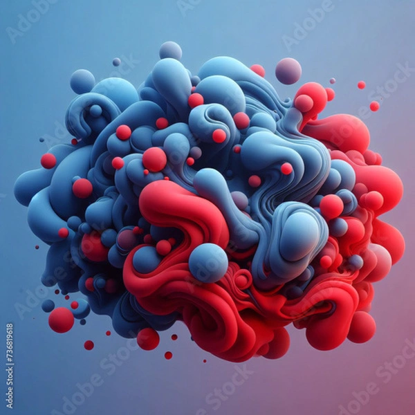 Fototapeta 空のショーシーンの背景。濡れたアスファルト上の暗い通りの反射。暗闇の中で赤と青のネオン光、ネオンの形、煙。抽象的な暗い背景。