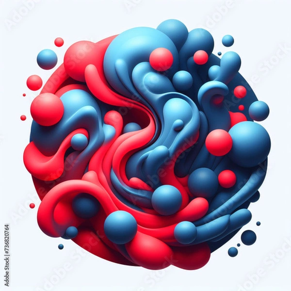 Fototapeta 空のショーシーンの背景。濡れたアスファルト上の暗い通りの反射。暗闇の中で赤と青のネオン光、ネオンの形、煙。抽象的な暗い背景。