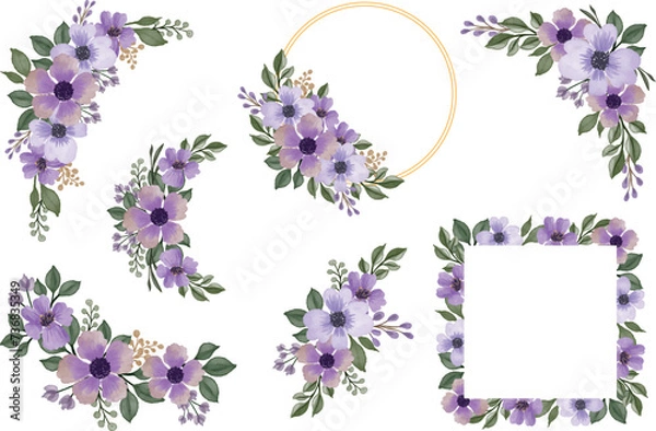 Obraz purple spring watercolor flower frame