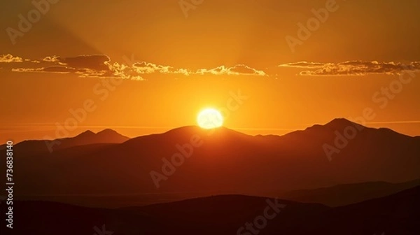 Fototapeta  beauty of the Golden Hour with a scene portraying the majestic silhouette of mountains against a warm, golden sunset, Nature concept