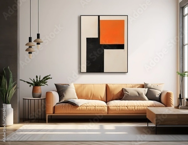 Fototapeta ideas for arranging a family or guest room with sofas, lamps, potted ornamental plants, tables that are simple and minimalist but still give the impression of being clean and elegant.