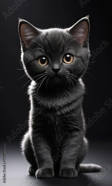 Obraz black baby cat in black solid bacground