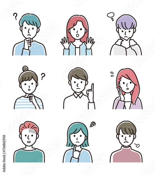 Obraz いろいろな表情の男女のベクターイラスト 2