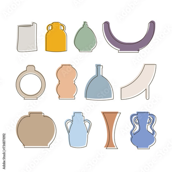 Fototapeta Unique Boho Pot With Outline Design Set