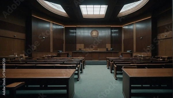 Obraz Empty wood interior courtroom without any text