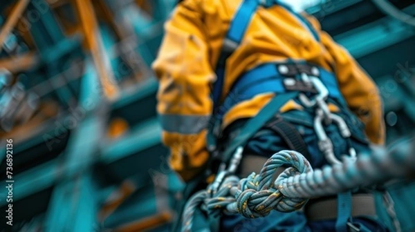 Obraz Work on high devices Fall arrest device for workers with safety belt hook