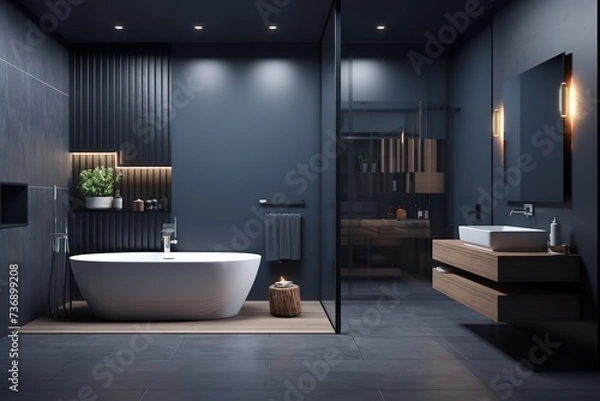 Obraz bathroom room ideas, including bathtub, glass, towels, shower, shelf table which are simple and minimalist but still give the impression of being clean and elegant.
