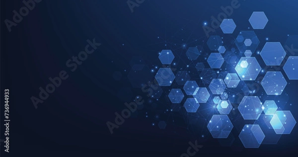 Fototapeta Vector hexagon technology background. Abstract hexagons background with lines and dots. Design for science, medicine, or technology.	