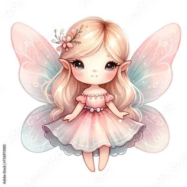 Obraz A delicate watercolor captures the enchanting essence of a cute fairy, radiating ethereal beauty and magical charm.